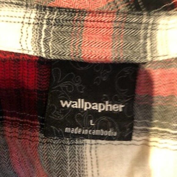 WALLPAPHER Light Flannel Shirt Lace Hem Sz L - Picture 7 of 7